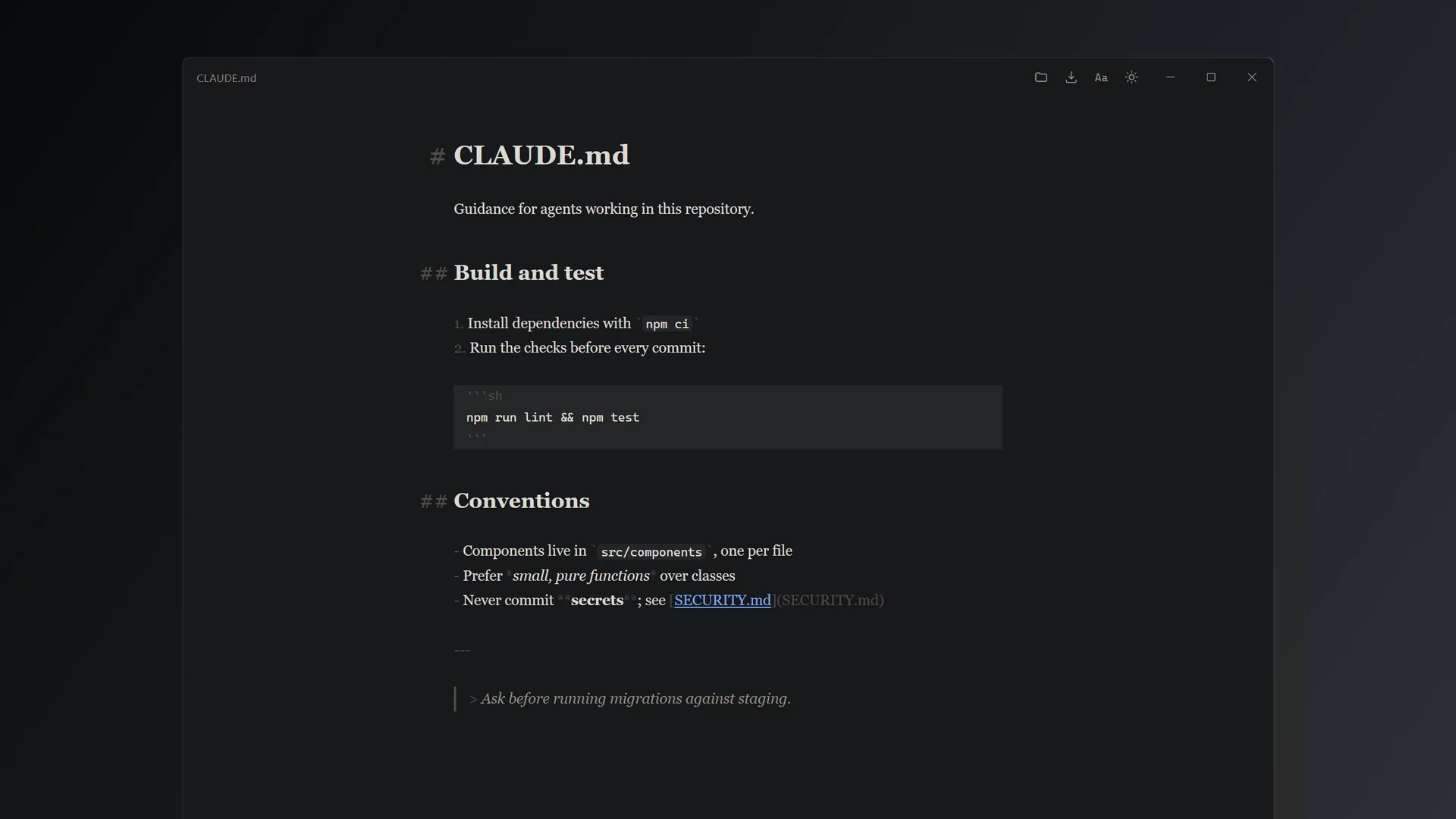 A calm home for AGENTS.md, CLAUDE.md and every other file your tools read and write.