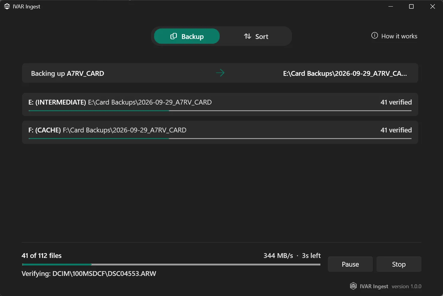 Every file goes to all your drives at once, and is checked along the way.
