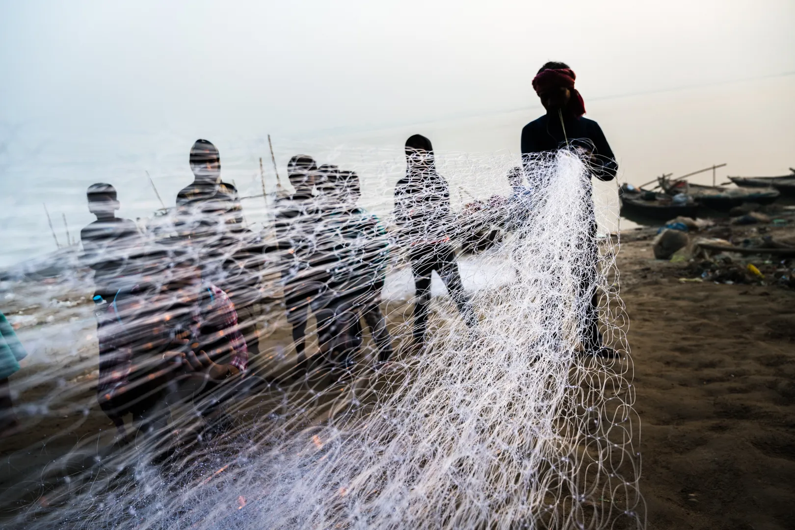 Children playing near the water in a Ganges village