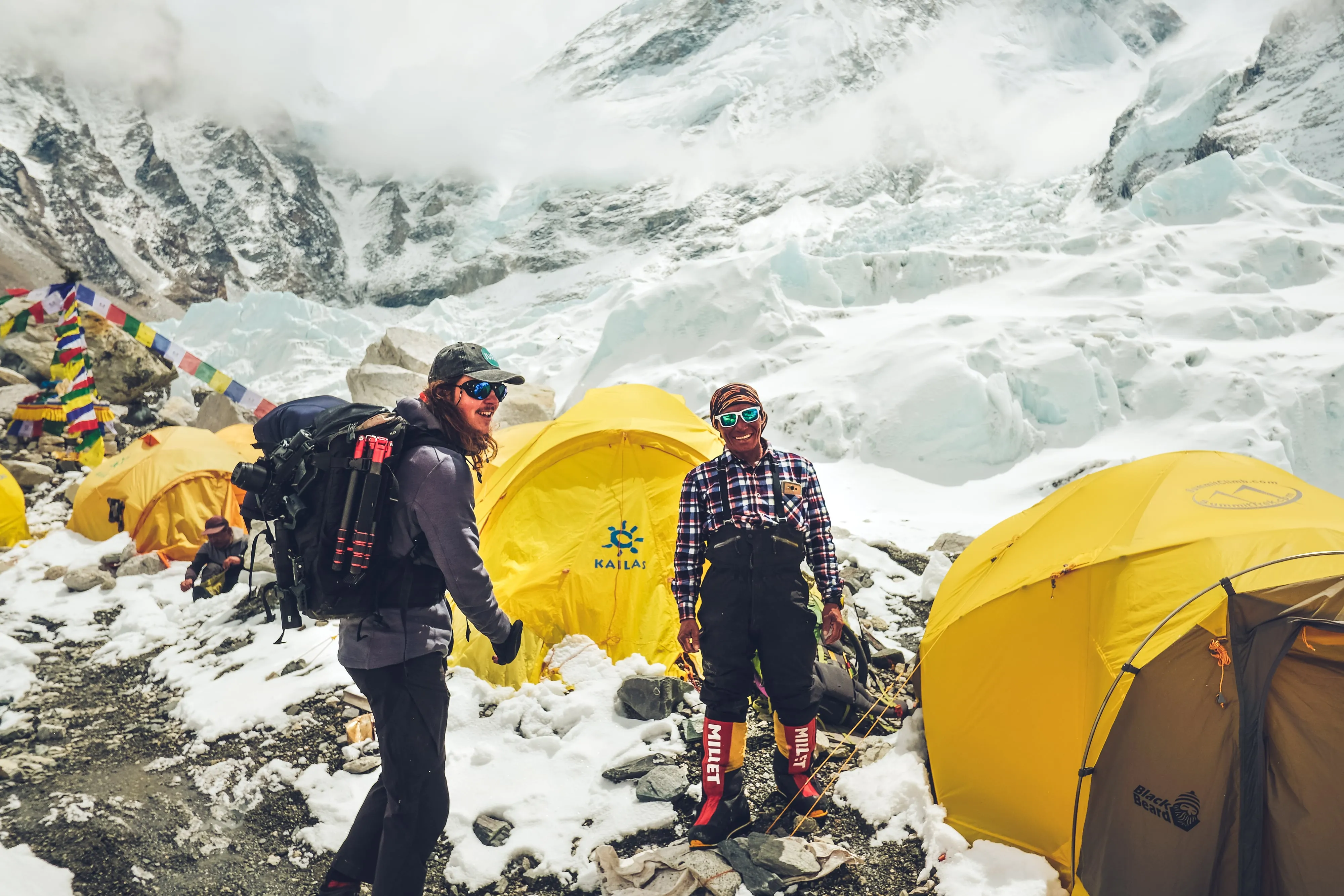Prayer flags and mountain scenery in the Khumbu region