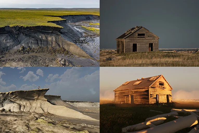 Verkliga fältfotografier bredvid renderade miljöer från upplevelsen - ett bevis på den realism vi kan uppnå