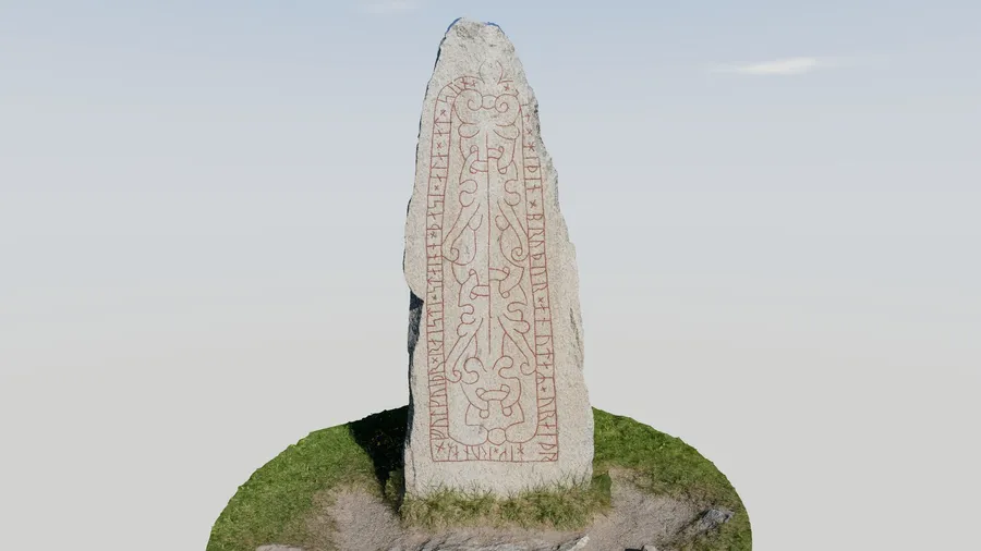 A 3D-scanned runestone in the field.tours engine